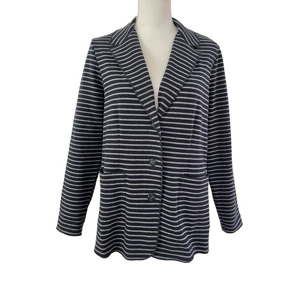 J Jill Womens Striped Jersey Knit Blazer Size MP Navy Nautical Office Career - Picture 1 of 7